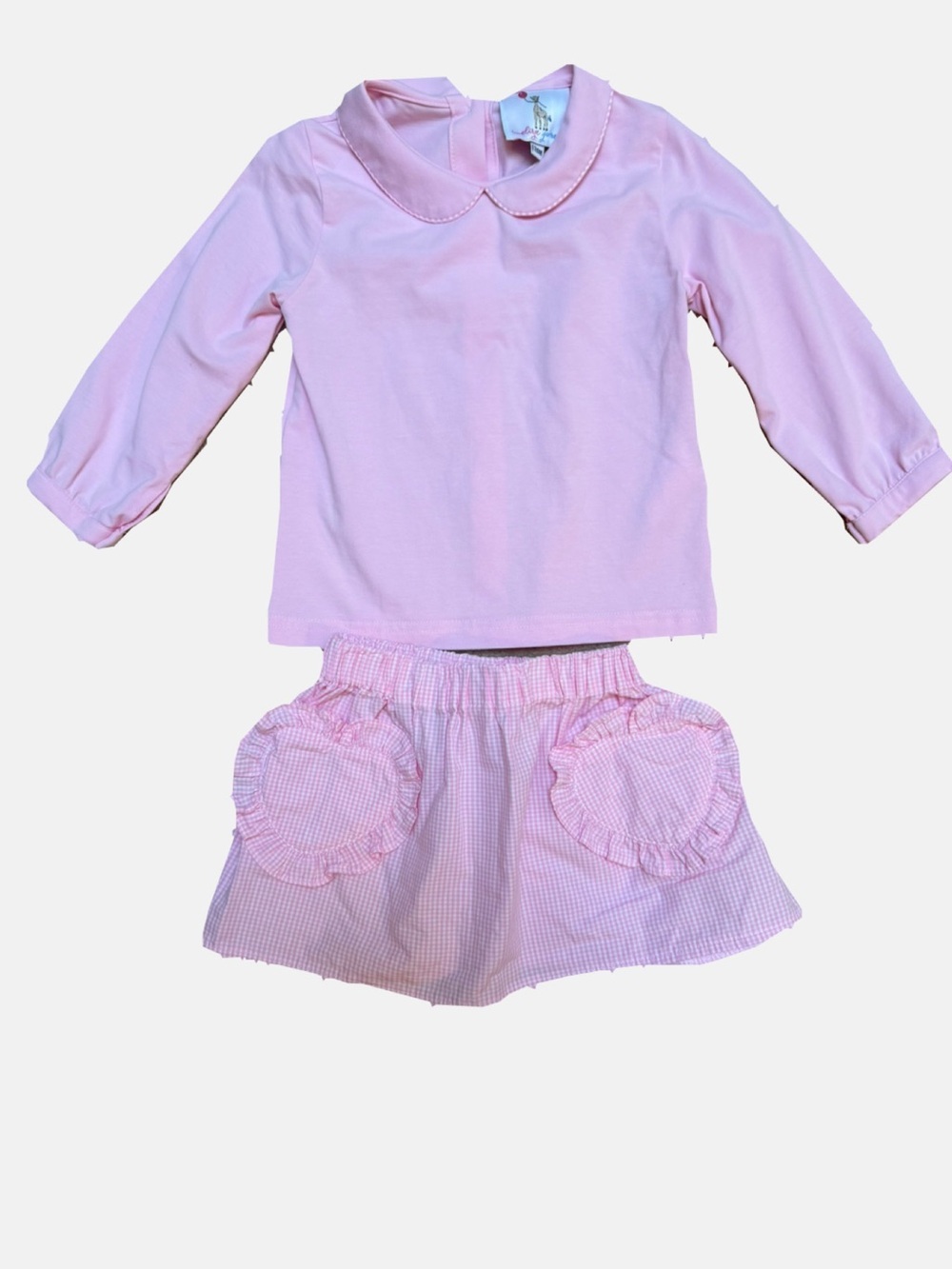 Eliza James Girls Pink Peter Pan Collar Top & Skirt Set 24M